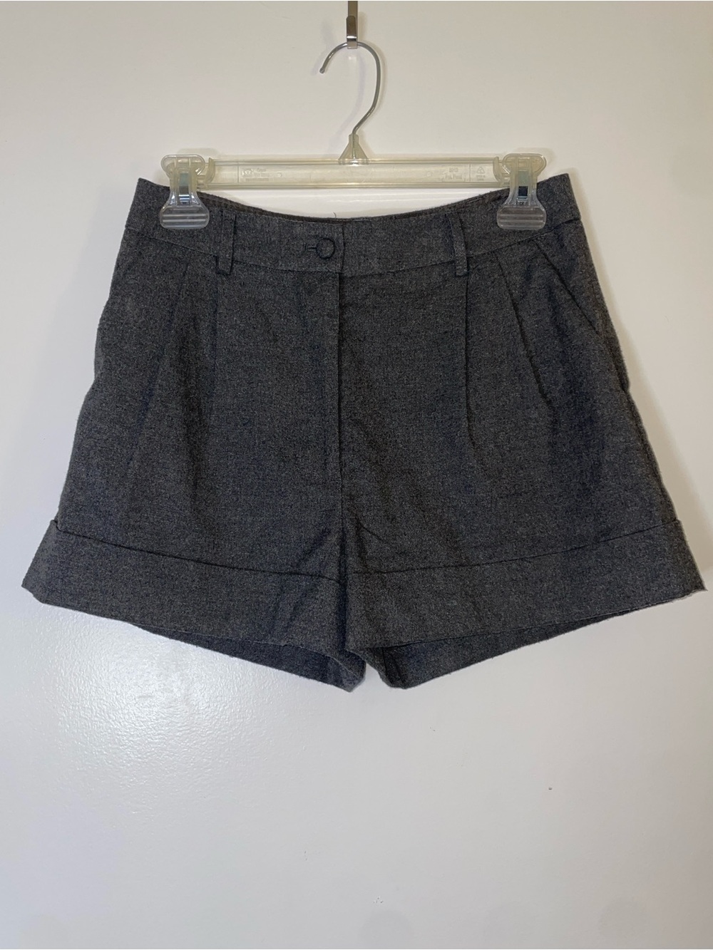 Classic High-Waist Gray Flannel Womens Shorts